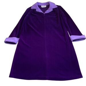 VTG Vanity Fair 1980s EUC Zip Front Housecoat/ Cover-Up Fran Fine Purple USA Mad